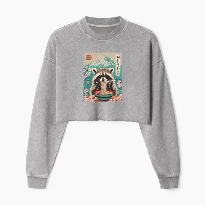 Tokyo-Tiger Please Give Raccoon A Discount Washed Crop Sweatshirt
