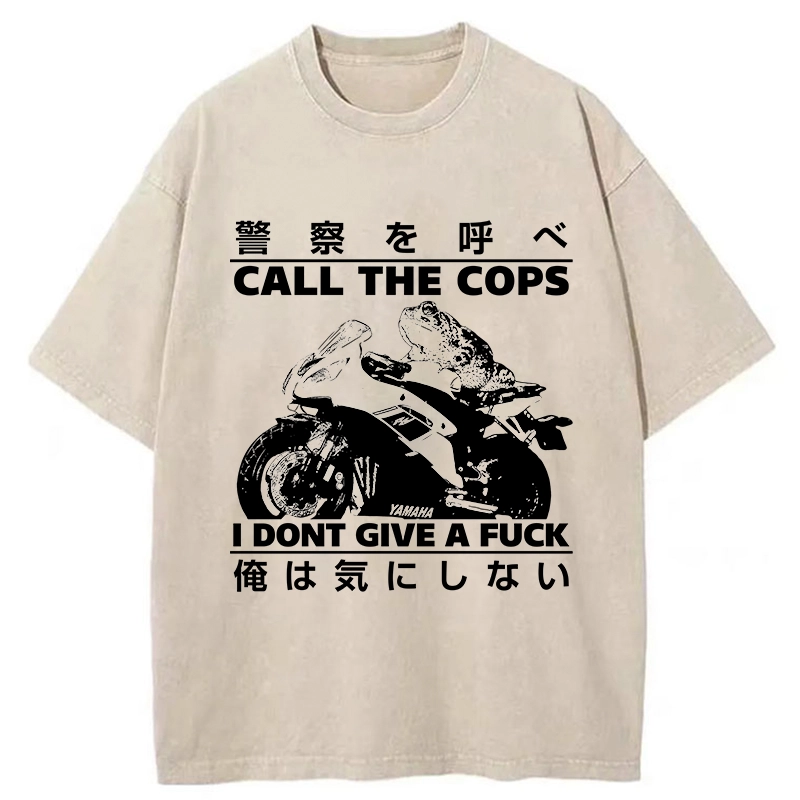 Tokyo-Tiger Funny Frog Riding A Motorcycle Washed T-Shirt