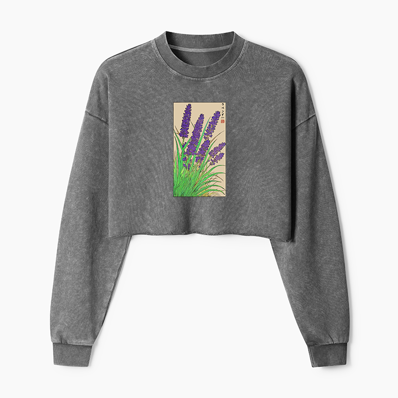 Tokyo-Tiger Japanese Lavender Washed Crop Sweatshirt