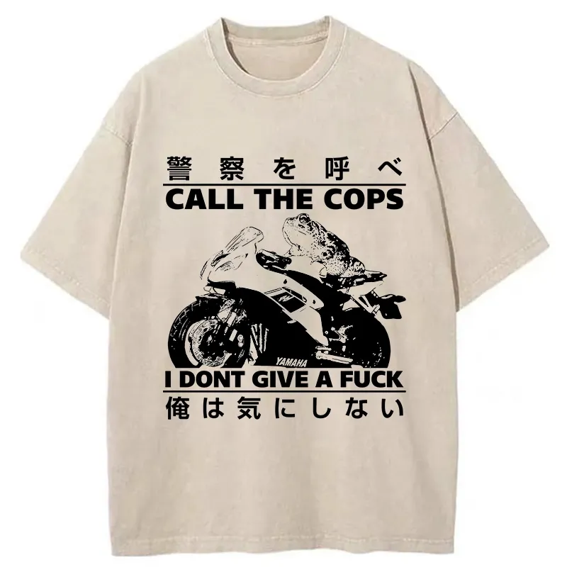 Tokyo-Tiger Funny Frog Riding A Motorcycle Washed T-Shirt Sale