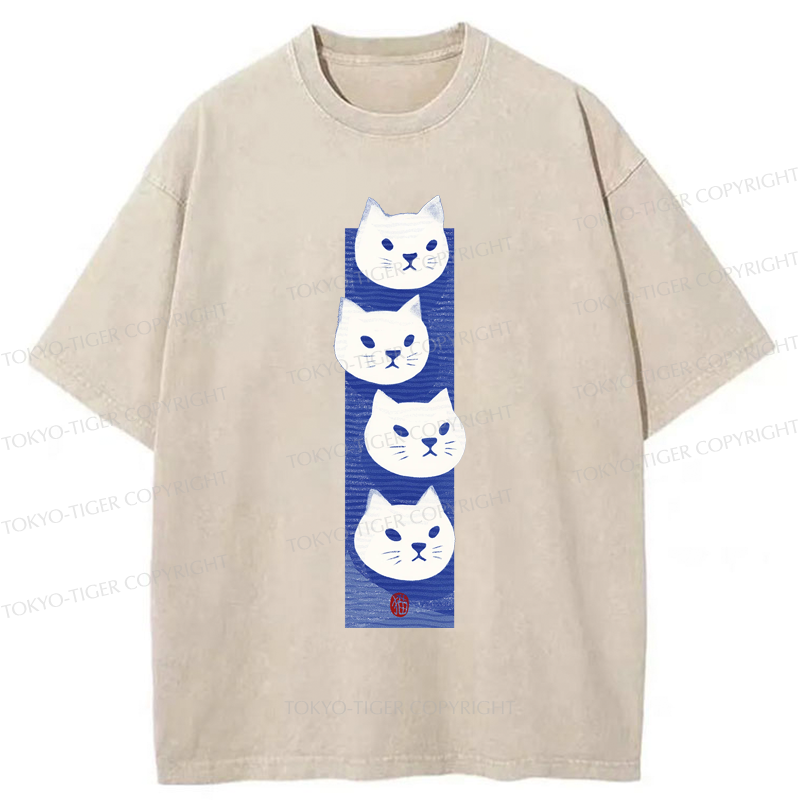 Tokyo-Tiger Four Cats Washed T-Shirt