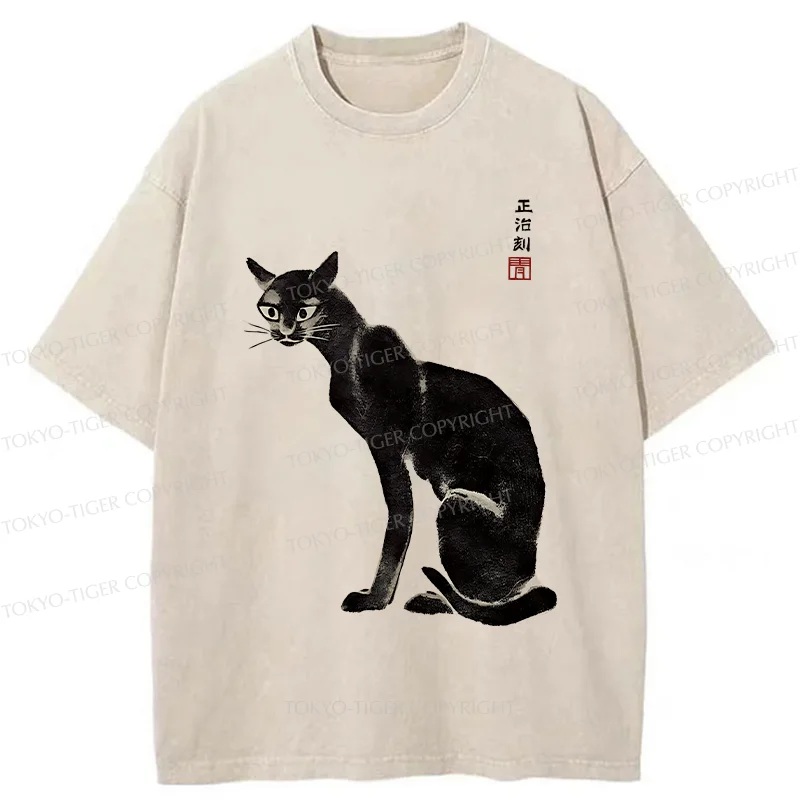 Tokyo-Tiger Retro Skinny Cat Washed T-Shirt