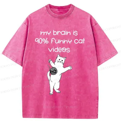 Tokyo-Tiger Funny Cat Videos Washed T-Shirt
