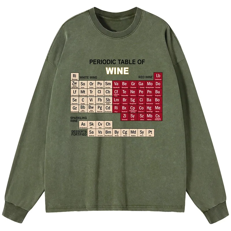Tokyo-Tiger Table of Elements of Wine Washed Long Sleeve T-Shirt