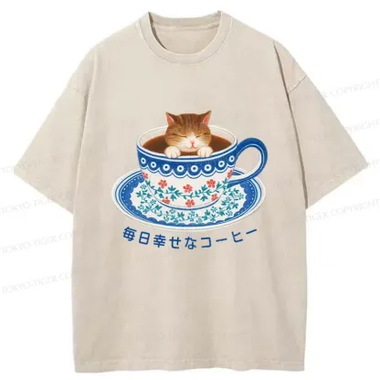 Tokyo-Tiger Cat Tea Washed T-Shirt