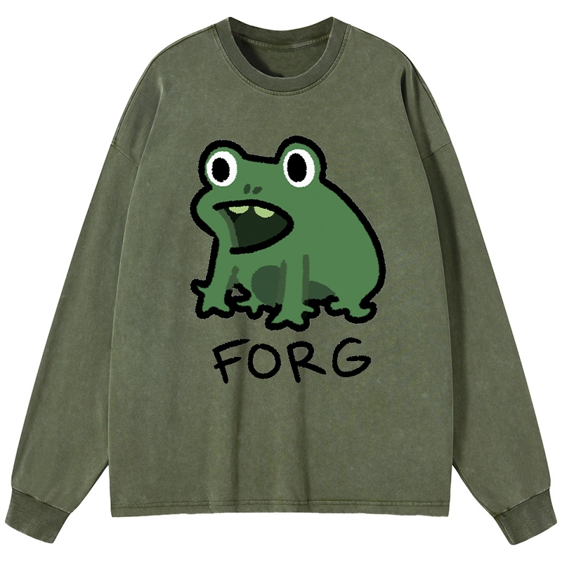 Tokyo-Tiger Funny Forg Japan Washed Long Sleeve T-Shirt