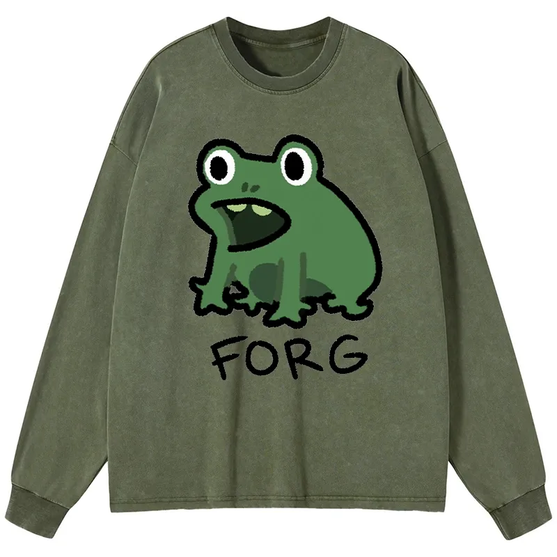 Tokyo-Tiger Funny Forg Japan Washed Long Sleeve T-Shirt