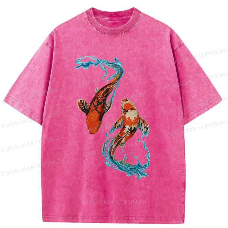 Tokyo-Tiger Red Koi Japanese Washed T-Shirt