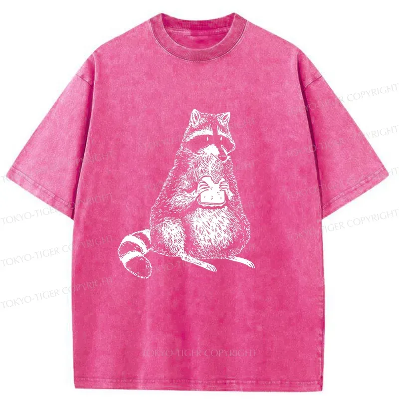 Tokyo-Tiger Raccoon Eating Bread Washed T-Shirt Sale