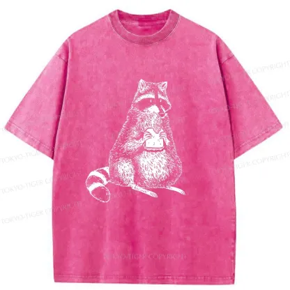 Tokyo-Tiger Raccoon Eating Bread Washed T-Shirt