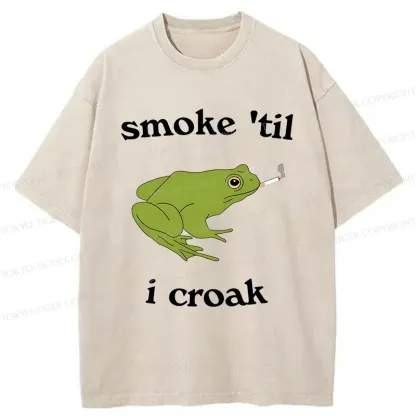 Tokyo-Tiger Smoking Frog Funny Washed T-Shirt