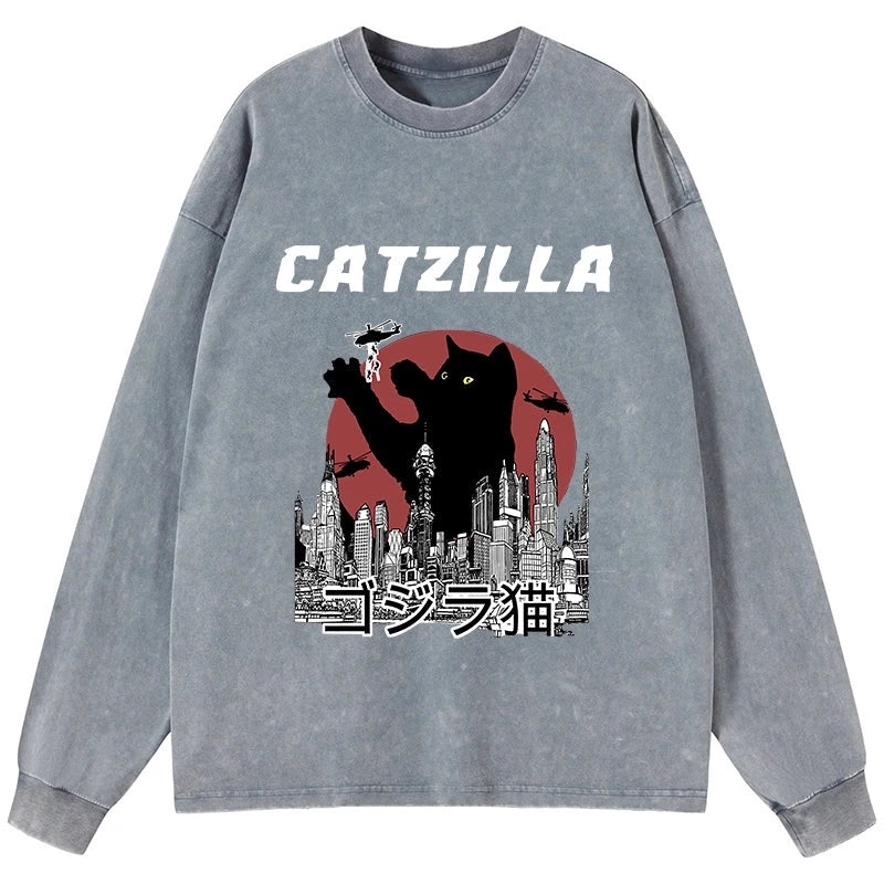 Tokyo-Tiger Catzilla Vintage Washed Long Sleeve T-Shirt