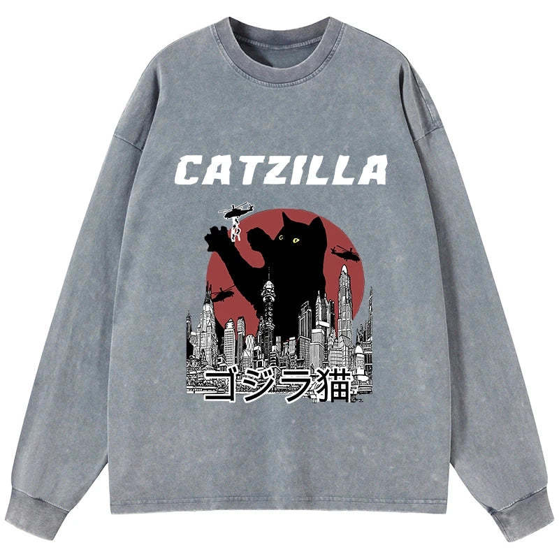 Tokyo-Tiger Catzilla Vintage Washed Long Sleeve T-Shirt