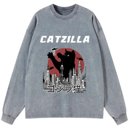 Tokyo-Tiger Catzilla Vintage Washed Long Sleeve T-Shirt