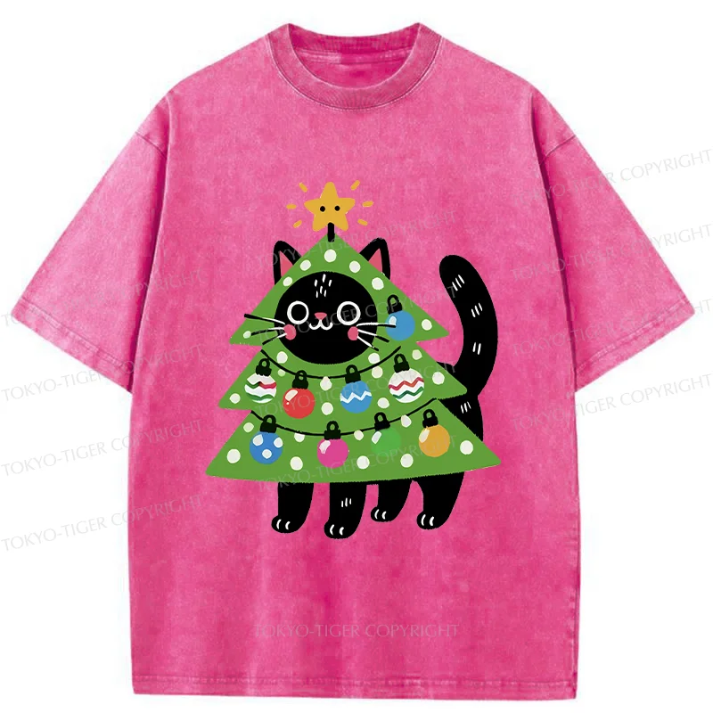 Tokyo-Tiger Christmas Tree Cat Washed T-Shirt
