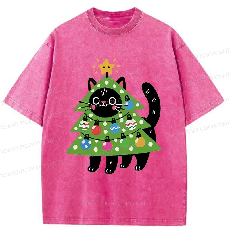 Tokyo-Tiger Christmas Tree Cat Washed T-Shirt