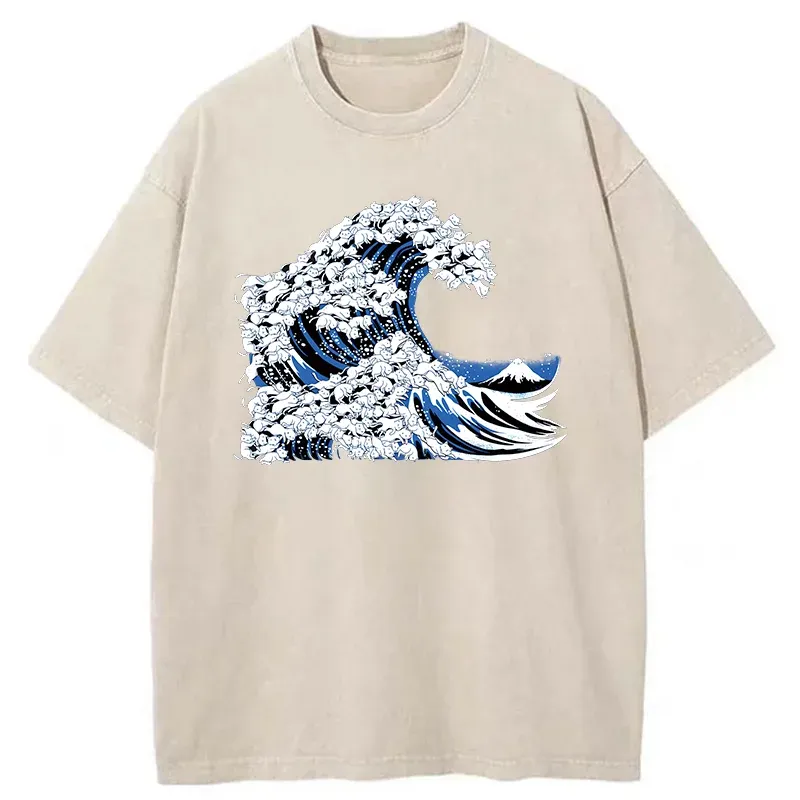 Tokyo-Tiger Japanese Cat Wave Washed T-Shirt