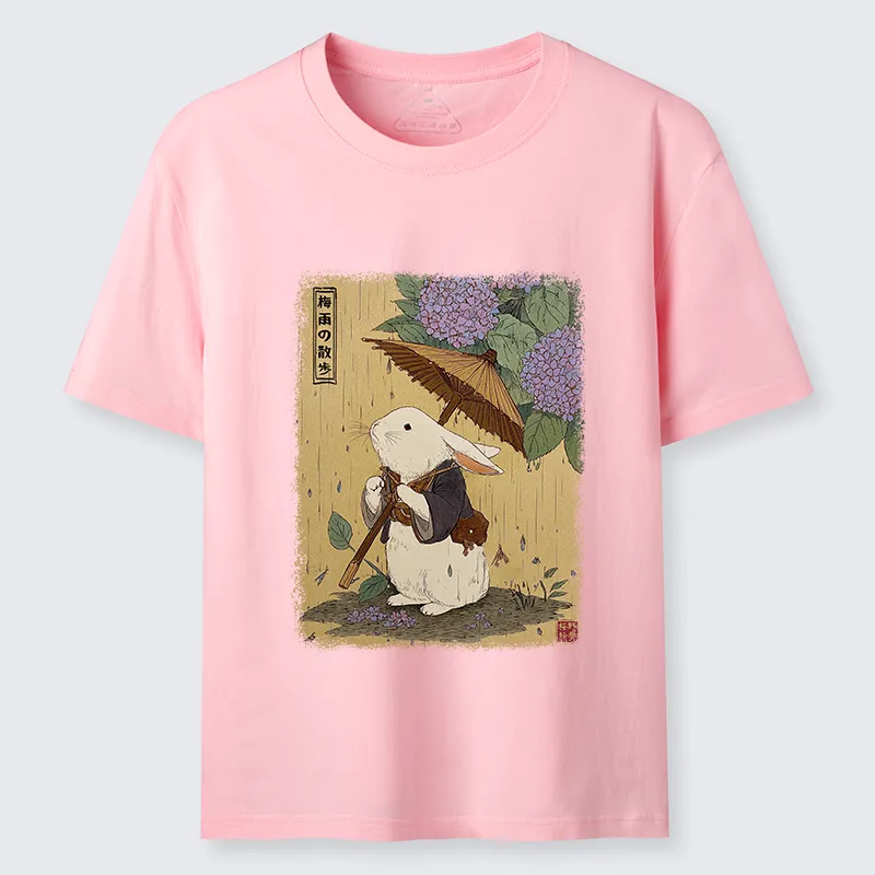 Tokyo-Tiger Ukiyoe Rainy Stroll Bunny Classic T-Shirt