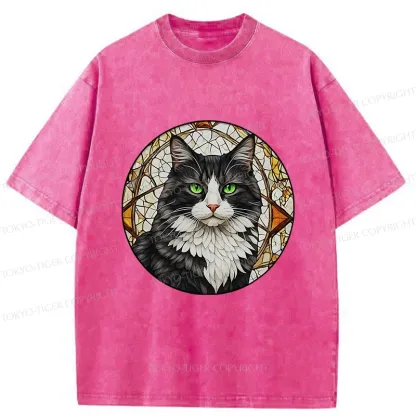 Tokyo-Tiger Tuxedo Cat Art Washed T-Shirt