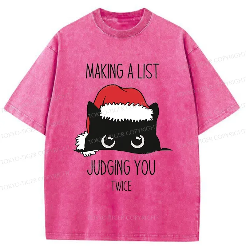 Tokyo-Tiger Christmas Cat Staring At You Washed T-Shirt