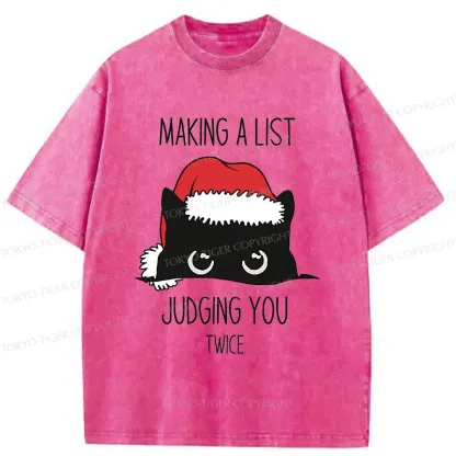 Tokyo-Tiger Christmas Cat Staring At You Washed T-Shirt