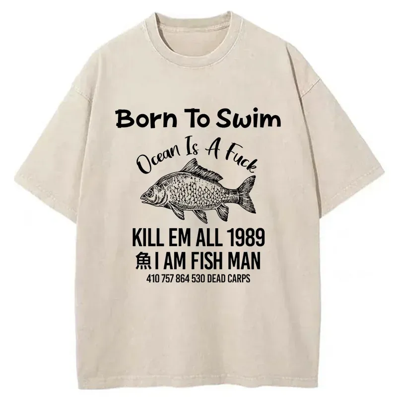 Tokyo-Tiger Born To Swim Funny Washed T-Shirt
