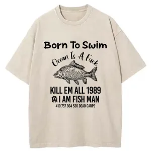 Image of Tokyo-Tiger Born To Swim Funny Washed T-Shirt