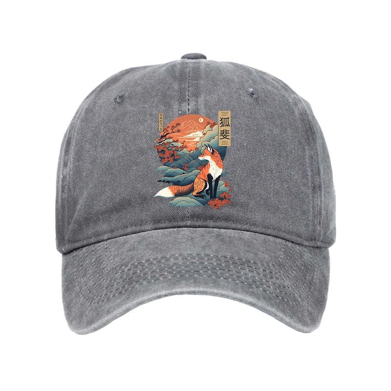 Tokyo-Tiger Japanese Kitsune Fox Sakura Washed Cap