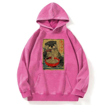 Tokyo-Tiger Otter Eating Ramen Japan Washed Hoodie
