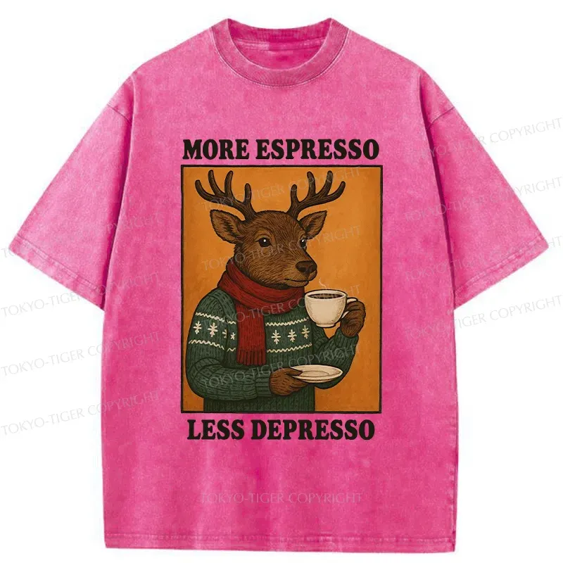 Tokyo-Tiger Reindeer Drinking Coffee Washed T-Shirt