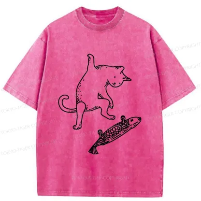 Tokyo-Tiger Cat Skateboarding Washed T-Shirt
