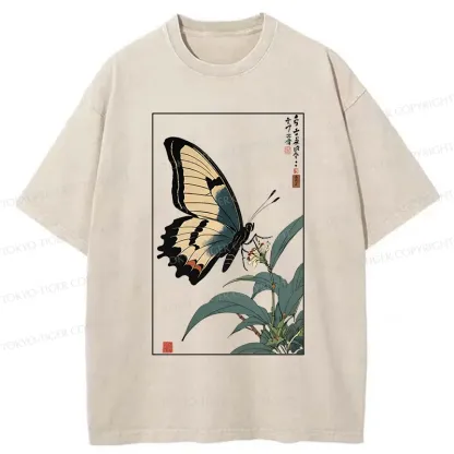 Tokyo-Tiger Ukiyo-e Butterfly Washed T-Shirt