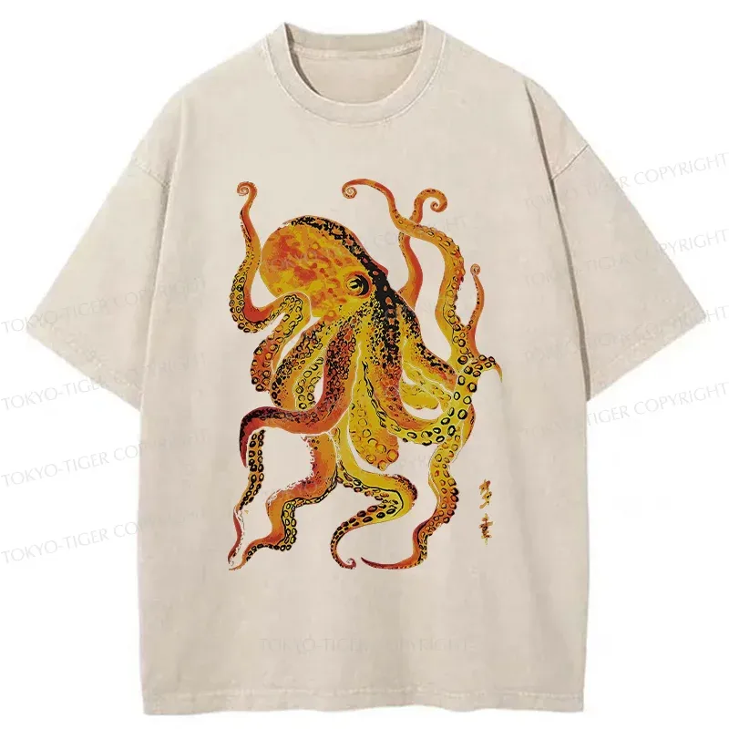Tokyo-Tiger Deep Sea Gorgeous Octopus Washed T-Shirt