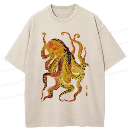 Tokyo-Tiger Deep Sea Gorgeous Octopus Washed T-Shirt