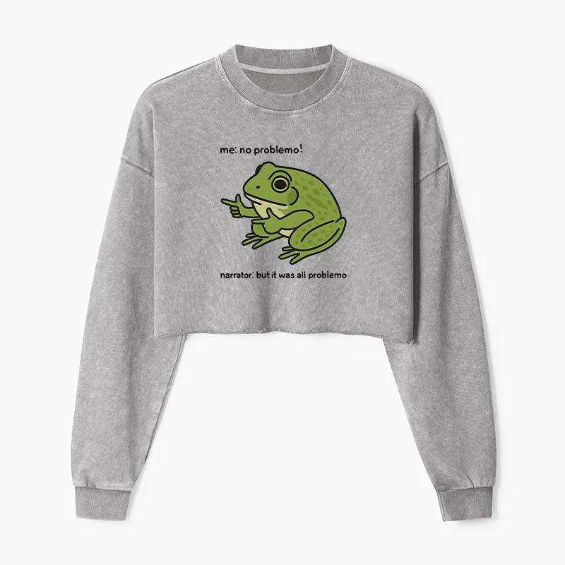 Tokyo-Tiger Stupid Frog Meme Washed Crop Sweatshirt