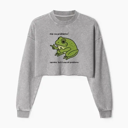 Tokyo-Tiger Stupid Frog Meme Washed Crop Sweatshirt