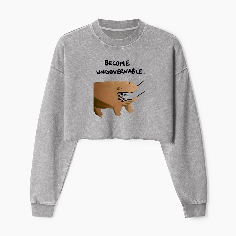 Tokyo-Tiger Moo Deng Bites Someone's Arm Washed Crop Sweatshirt