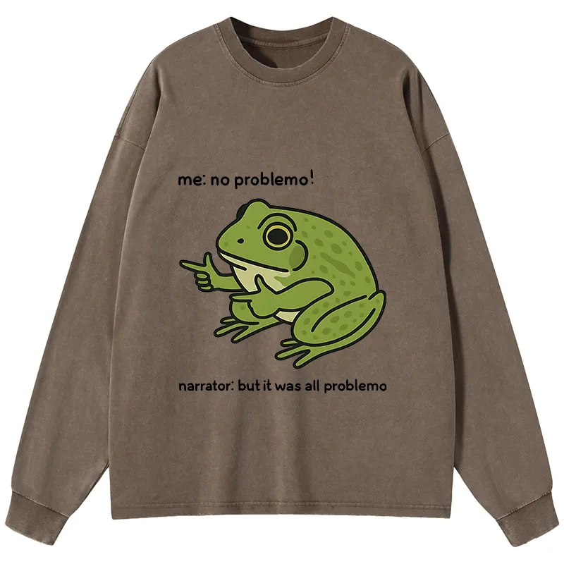 Tokyo-Tiger Stupid Frog Meme Washed Long Sleeve T-Shirt