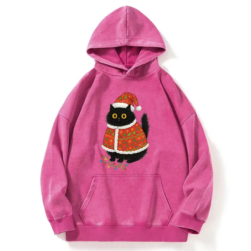 Tokyo-Tiger Cat Wearing Santa Hat Washed Hoodie
