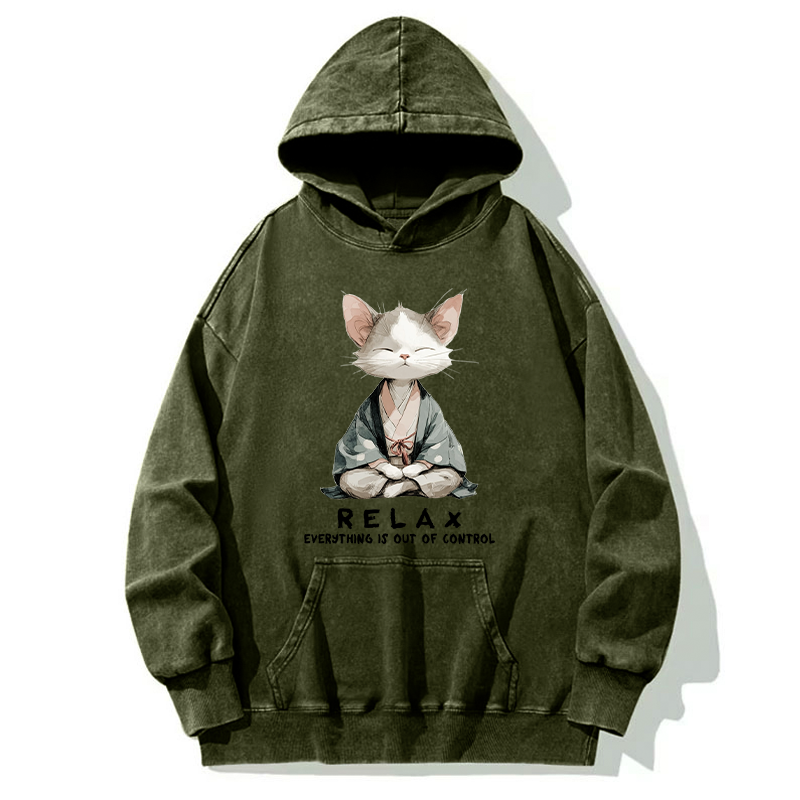 Tokyo-Tiger Zen Cat Relaxation，Everything's Out Of Control Washed Hoodie