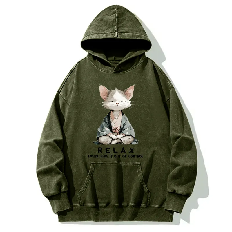 Tokyo-Tiger Zen Cat Relaxation，Everything's Out Of Control Washed Hoodie