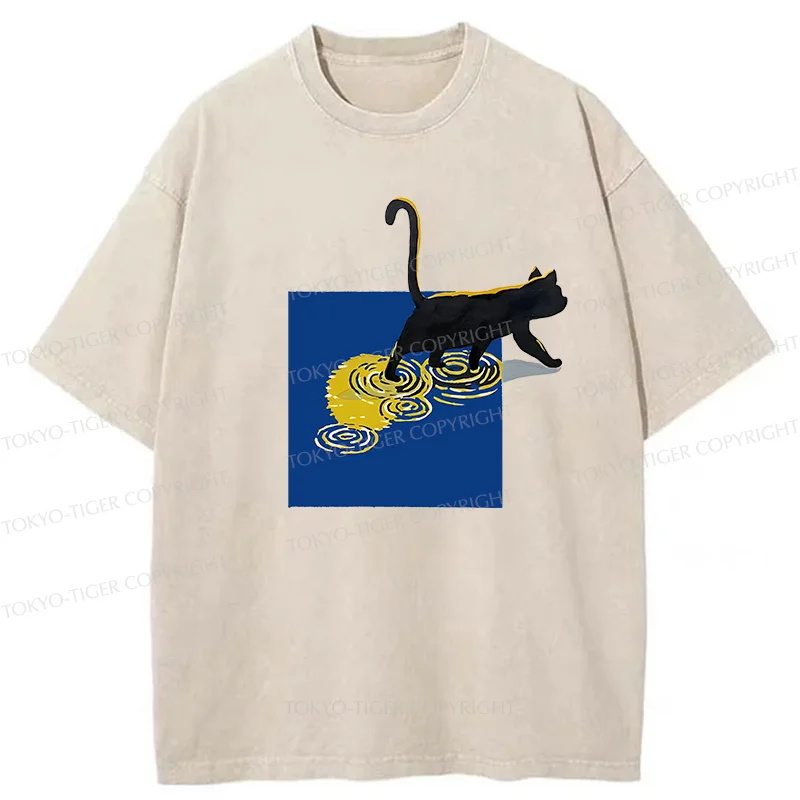 Tokyo-Tiger Black Cat Under The Moon Washed T-Shirt