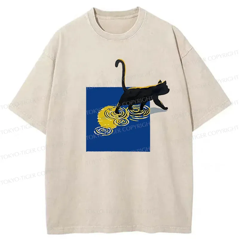 Tokyo-Tiger Black Cat Under The Moon Washed T-Shirt Sale