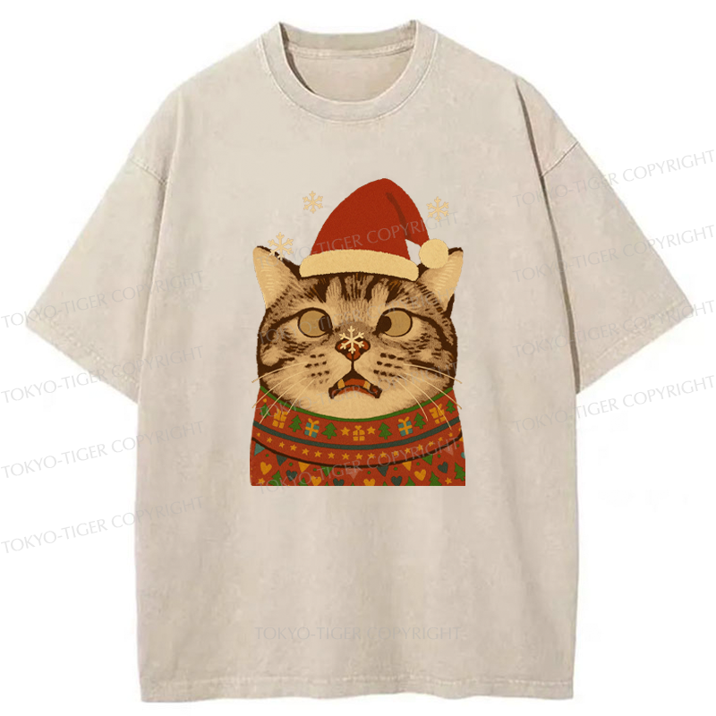 Tokyo-Tiger The Christmas Silly Cat Washed T-Shirt