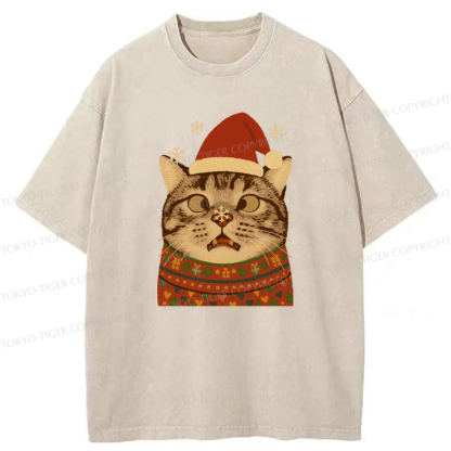 Tokyo-Tiger The Christmas Silly Cat Washed T-Shirt