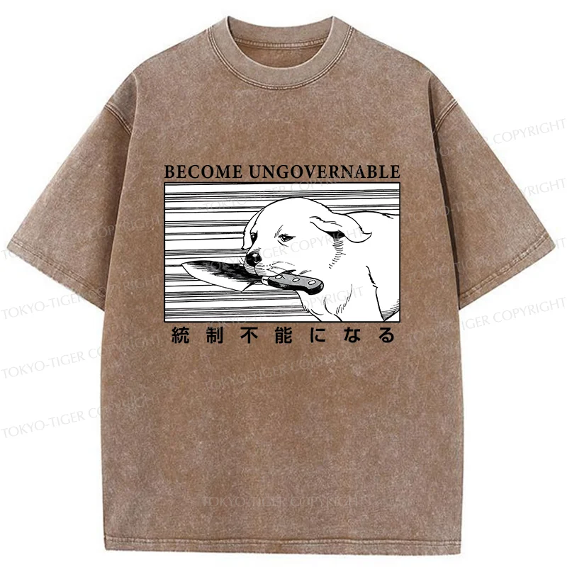 Tokyo-Tiger Dog Holding A Knife Washed T-Shirt