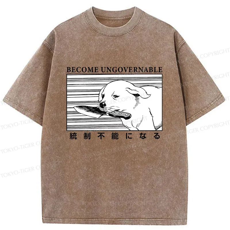 Tokyo-Tiger Dog Holding A Knife Washed T-Shirt