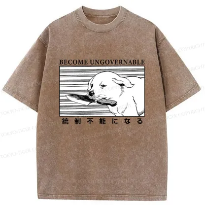 Tokyo-Tiger Dog Holding A Knife Washed T-Shirt