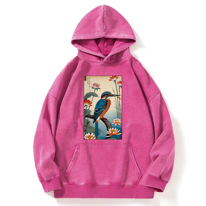 Tokyo-Tiger Ukiyo-e Kingfisher Washed Hoodie