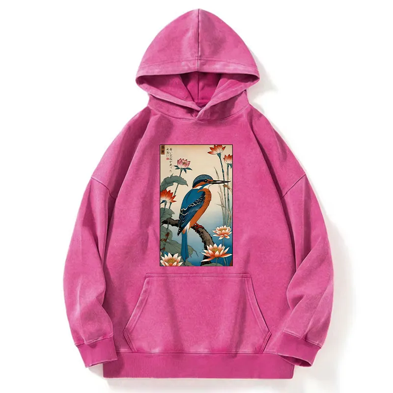 Tokyo-Tiger Ukiyo-e Kingfisher Washed Hoodie